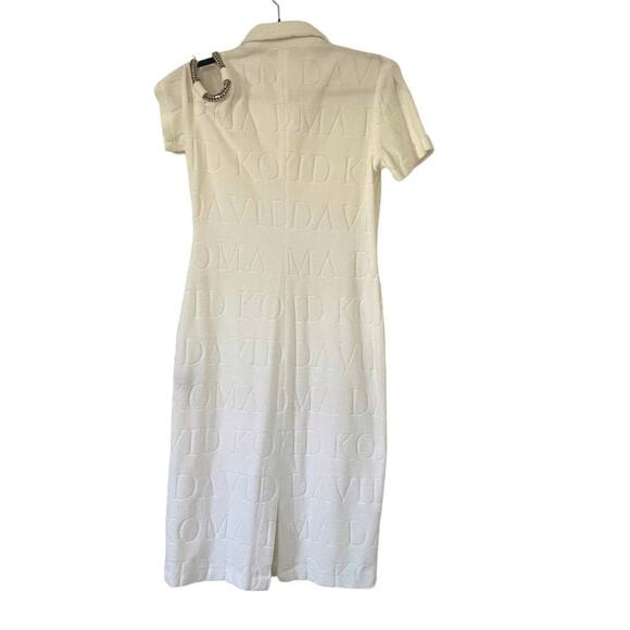 David Koma Crystal Embellished DK Intarsia Terry Logo Midi Dress White Size US 6 - Picture 5 of 16